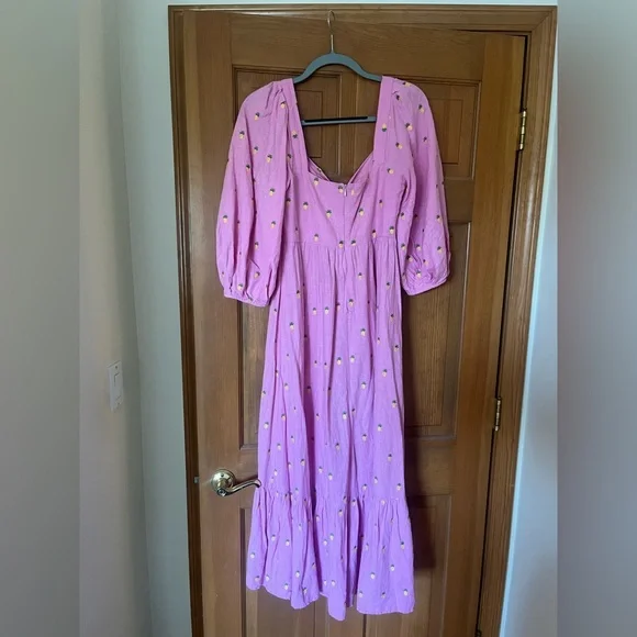 Farm Rio embroidered pineapples pink midi dress - Picture 9 of 12